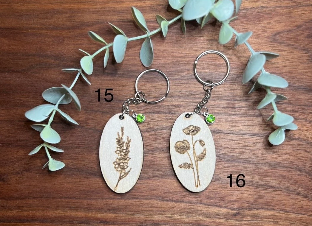 Birth Month Flower Keychain - Prettiest laser engraved flower!