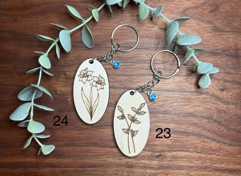 Birth Month Flower Keychain - Prettiest laser engraved flower!