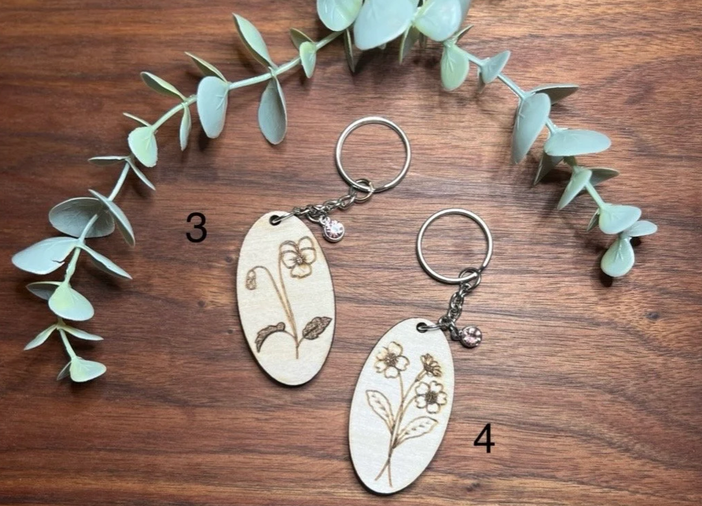 Birth Month Flower Keychain - Prettiest laser engraved flower!