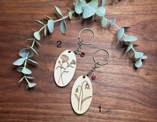 Birth Month Flower Keychain - Prettiest laser engraved flower!