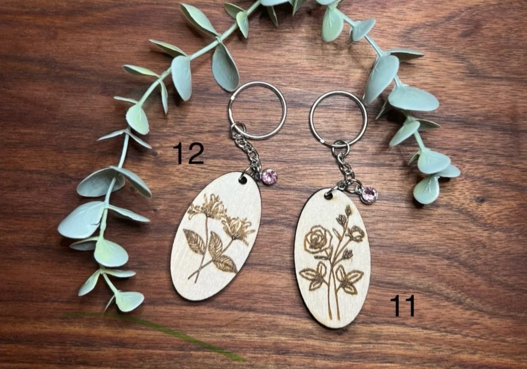 Birth Month Flower Keychain - Prettiest laser engraved flower!