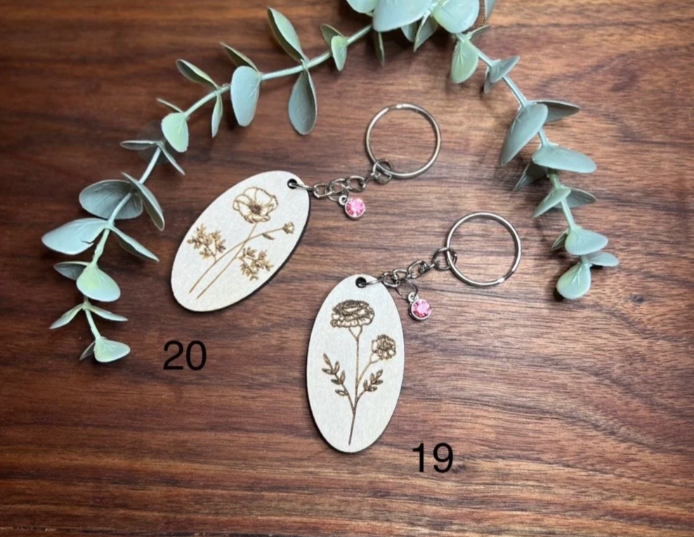 Birth Month Flower Keychain - Prettiest laser engraved flower!