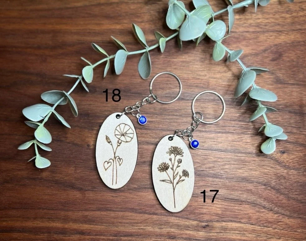 Birth Month Flower Keychain - Prettiest laser engraved flower!